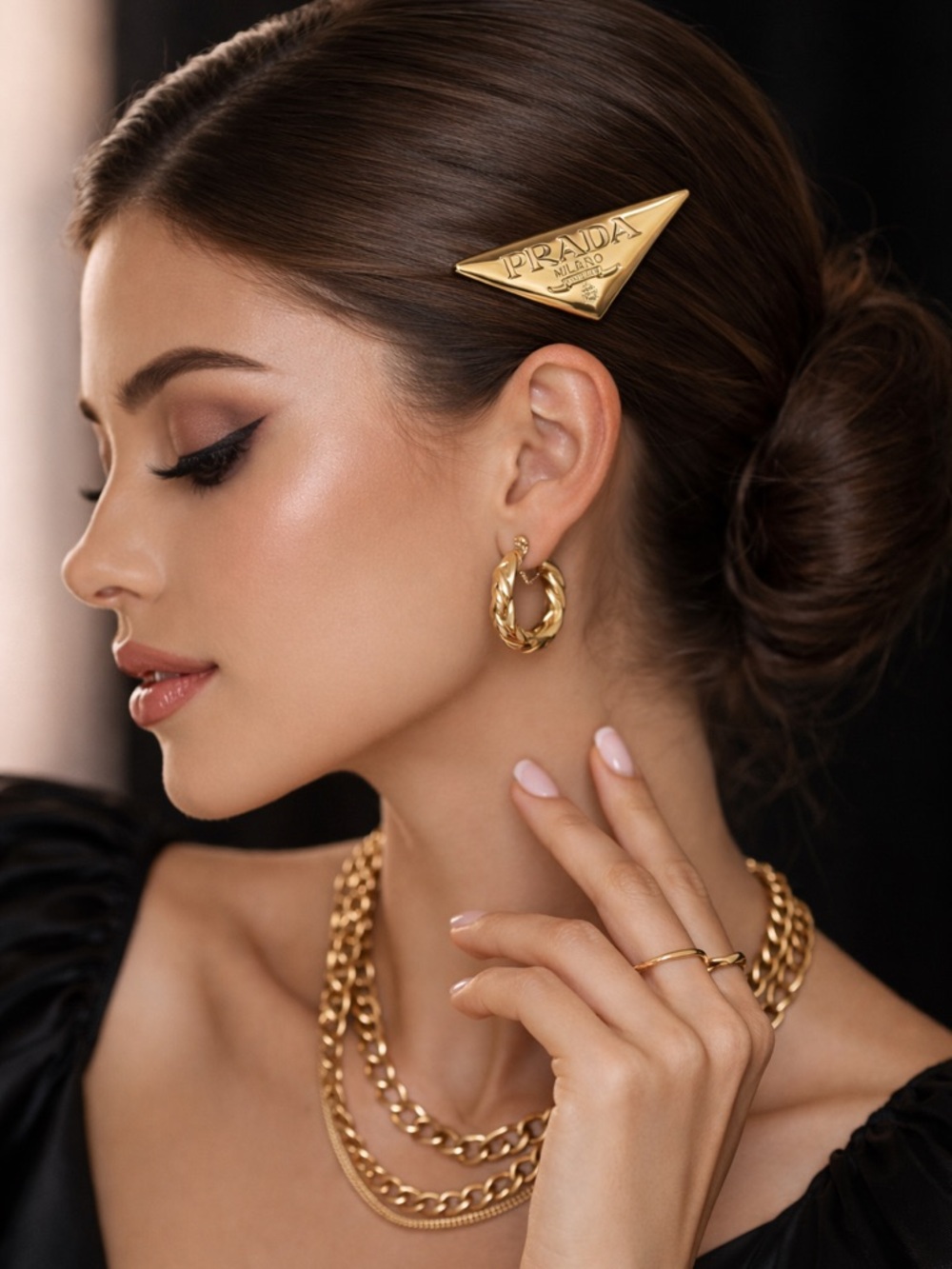 Prada Gold Triangle Logo Hair Clip - Picture 2 of 7